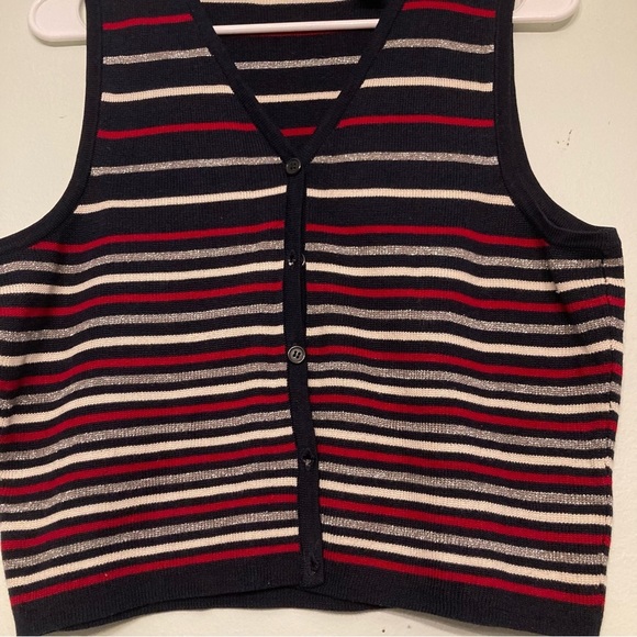 LIZ CLAIRBORNE STRIPED VEST KNIT SWWEATER SIZE SMALL BUTTON FRONT CLOSURE SIZE S - Picture 2 of 5
